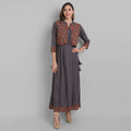 Juniper Women's Grey Rayon Printed Flared Dress | Grocsy