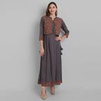 Juniper Women's Grey Rayon Printed Flared Dress | Grocsy
