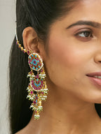 Nuyug 22K Gold-Plated Kundan Studded & Pearl Beaded Crescent Shaped Kanauti Earrings | Grocsy