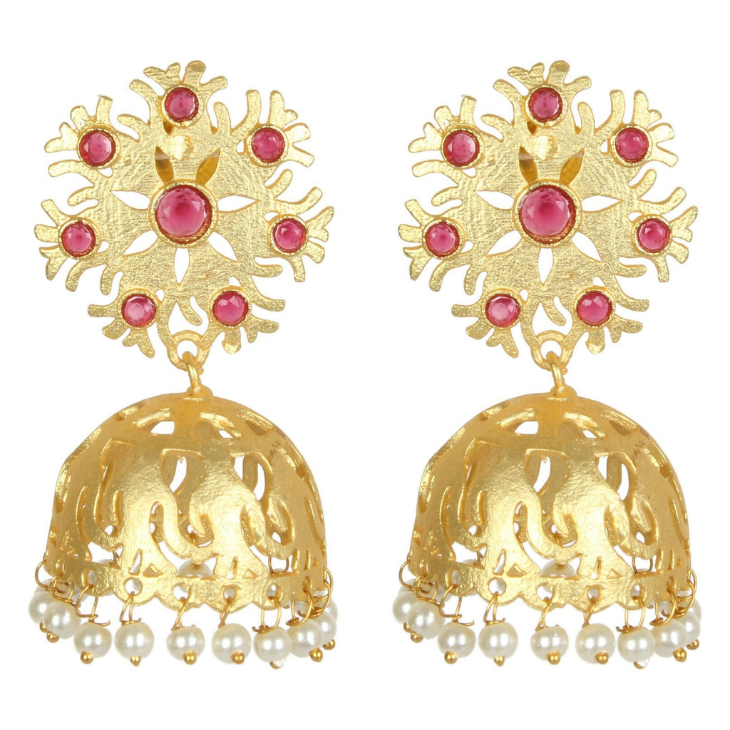 Joban Fashion Women Matte Gold Brass Jhumka | Grocsy