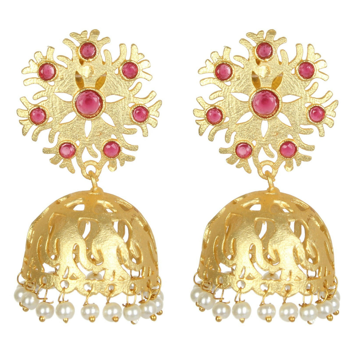 Joban Fashion Women Matte Gold Brass Jhumka | Grocsy