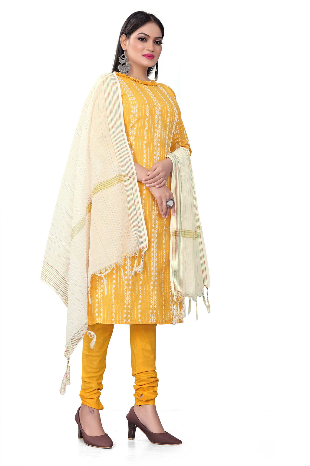 Mustard Cotton Jacquard Woven Unstitched Dress Material - Amara | Grocsy