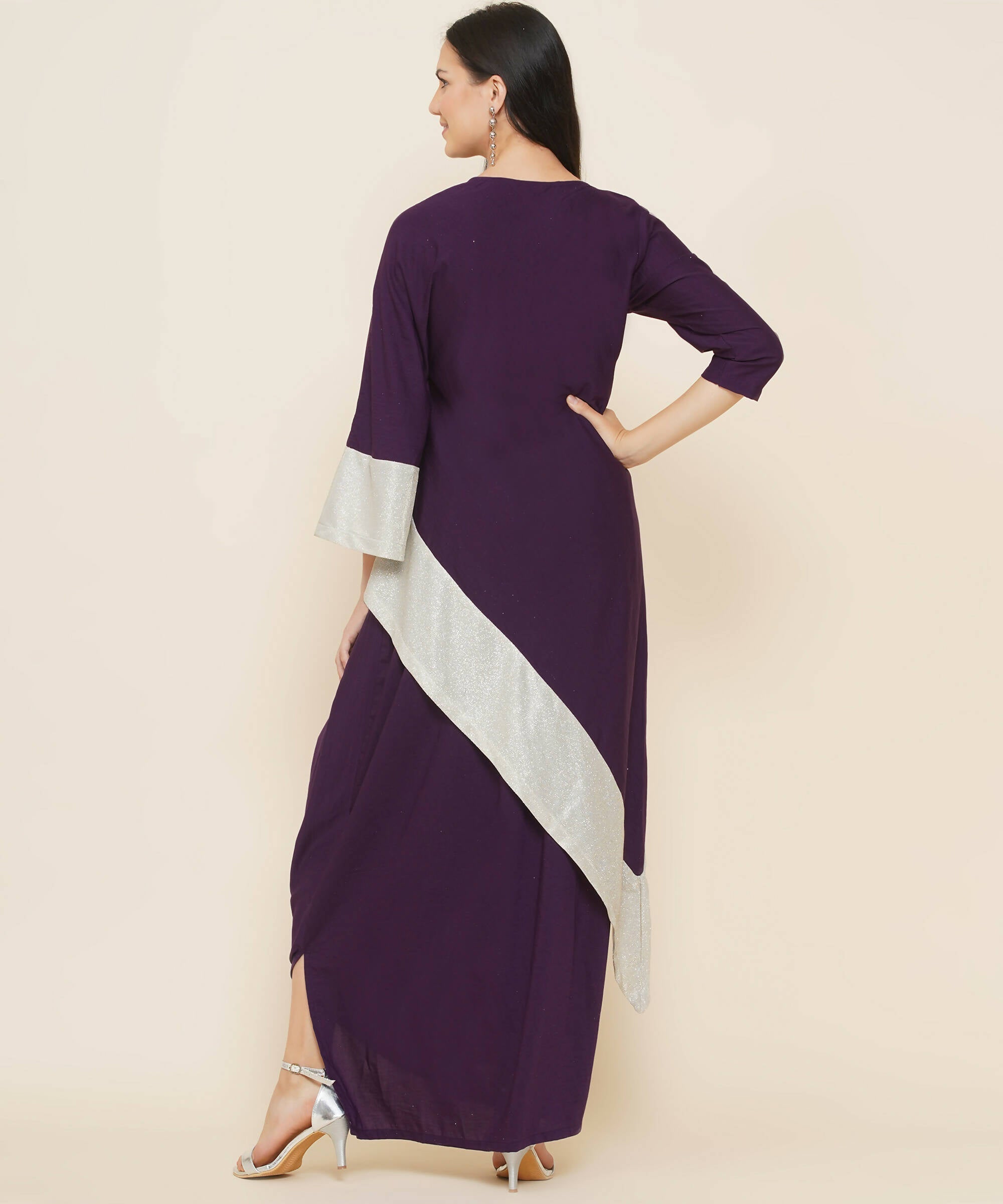 Women Republic Purple Assmetrical Kurta With Cowl Dhoti | Grocsy
