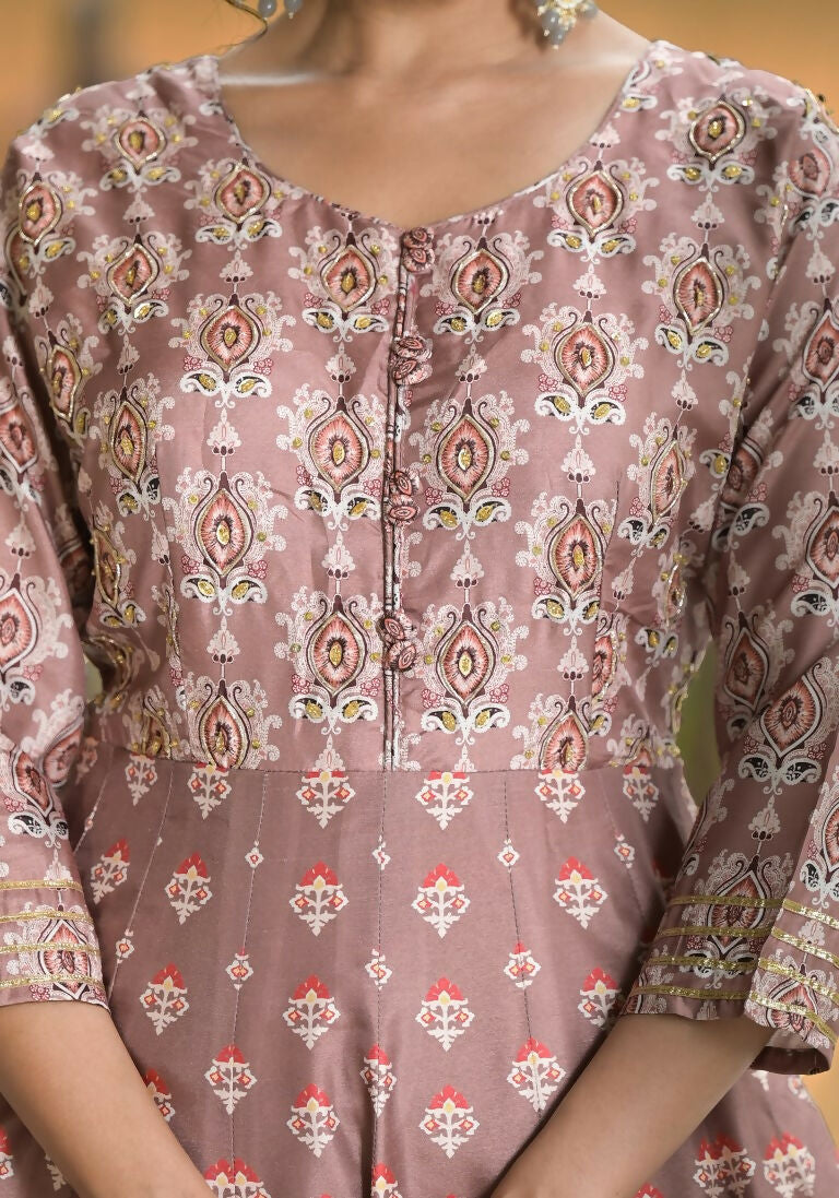 Wedding Designer PaleMauve Soft Dola Silk Anarkali suit with Dupatta - Samanta | Grocsy