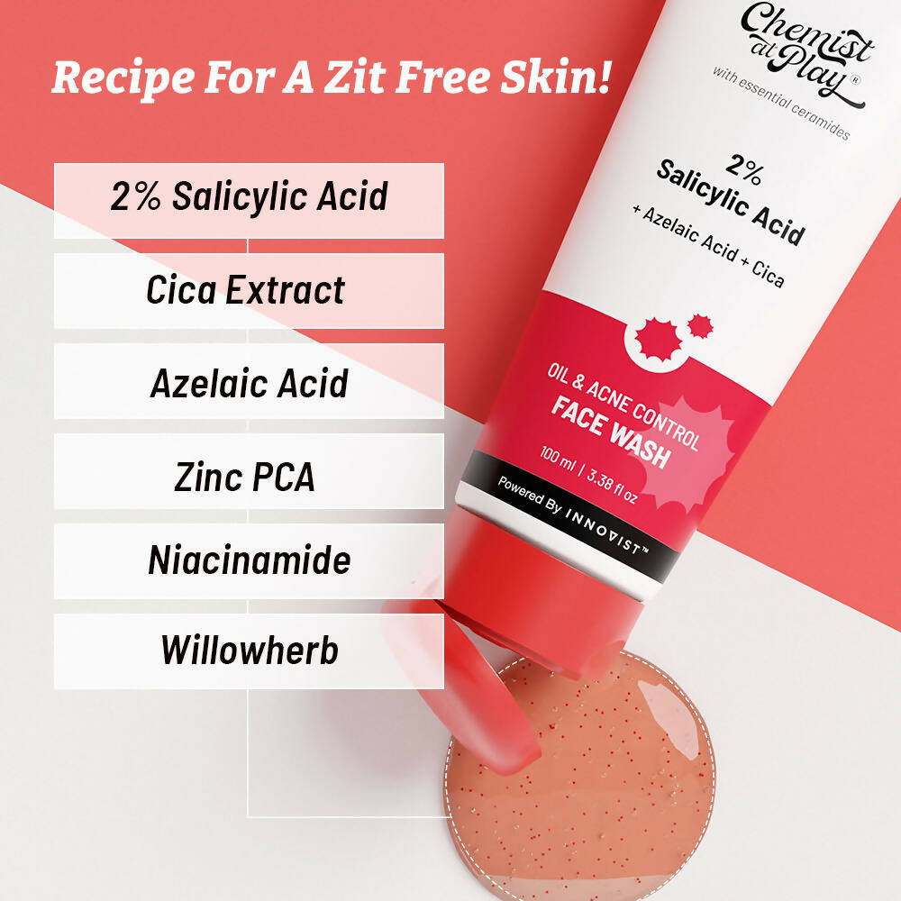 Chemist At Play 2% Salicylic Acid Oil & Acne Control Face Wash For Oily Skin with Niacinamide | Grocsy
