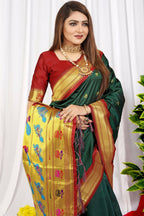 Jyoti Fashion Women's Bottle Green Paithani Silk Zari Woven Saree with Blouse | Grocsy