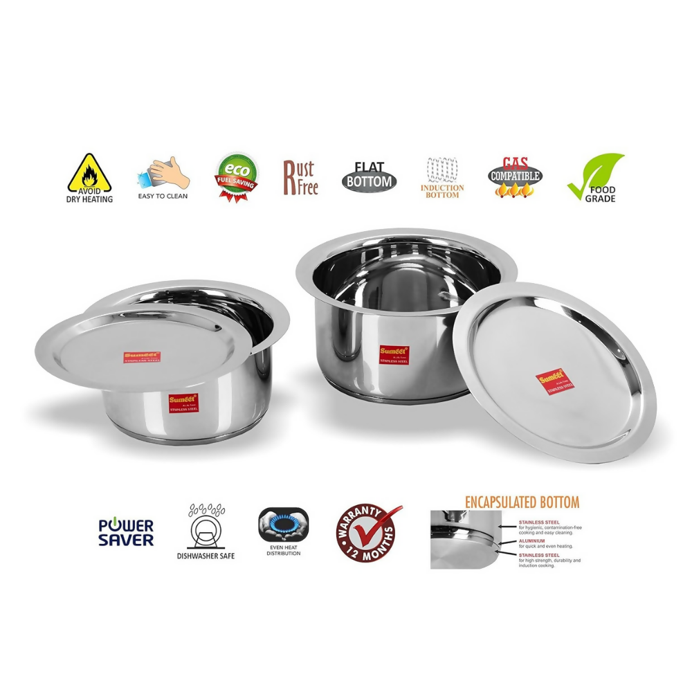 Sumeet Stainless Steel Induction Bottom Induction & Gas Stove Friendly Container Set | Grocsy