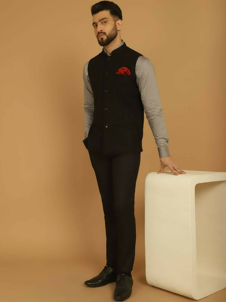 Even Apparels Pure Wool Nehru Jacket - Black | Grocsy