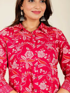 Aramya Red Soft Cotton Floral Print High Low Kurta Pant Set for Women | Grocsy