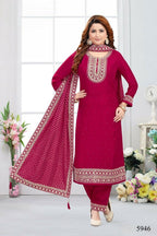 Joban Fashion Muslin Silk Rani Color Kurta Set | Grocsy