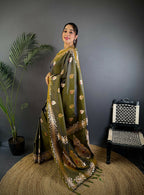 Joban Fashion Banarasi Mehendi Green Woven Soft Silk Saree | Grocsy