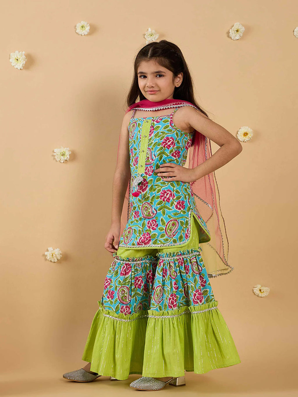 Joban Fashion Girl's Multi Color Sharara Set | Grocsy