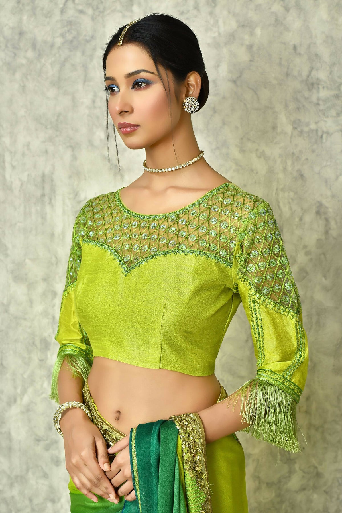 Green Silk Plain Saree with Blouse Piece - Purvi | Grocsy