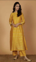 Cheera Women's Silk Blend Fancy Mustard Color Kurta Palazzo Set | Grocsy