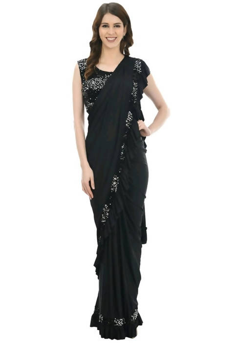 Mominos Fashion All Season Wear Black Ruffled Ready To Wear Saree | Grocsy
