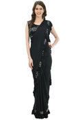 Mominos Fashion All Season Wear Black Ruffled Ready To Wear Saree | Grocsy