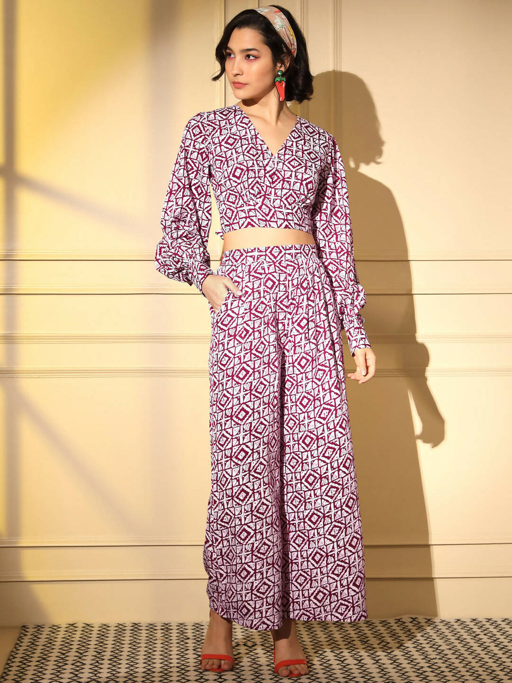 Pink Crepe Digital Printed Top With Matching Trouser - Shivani | Grocsy