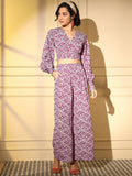Pink Crepe Digital Printed Top With Matching Trouser - Shivani | Grocsy