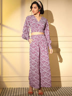 Pink Crepe Digital Printed Top With Matching Trouser - Shivani | Grocsy