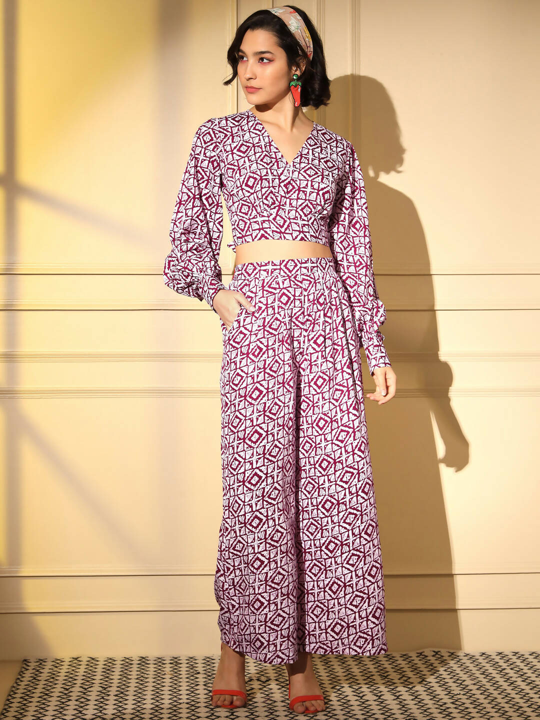 Pink Crepe Digital Printed Top With Matching Trouser - Shivani | Grocsy