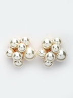 NVR Women's Gold Pearl Gold-Polished Circular Studs Earring | Grocsy