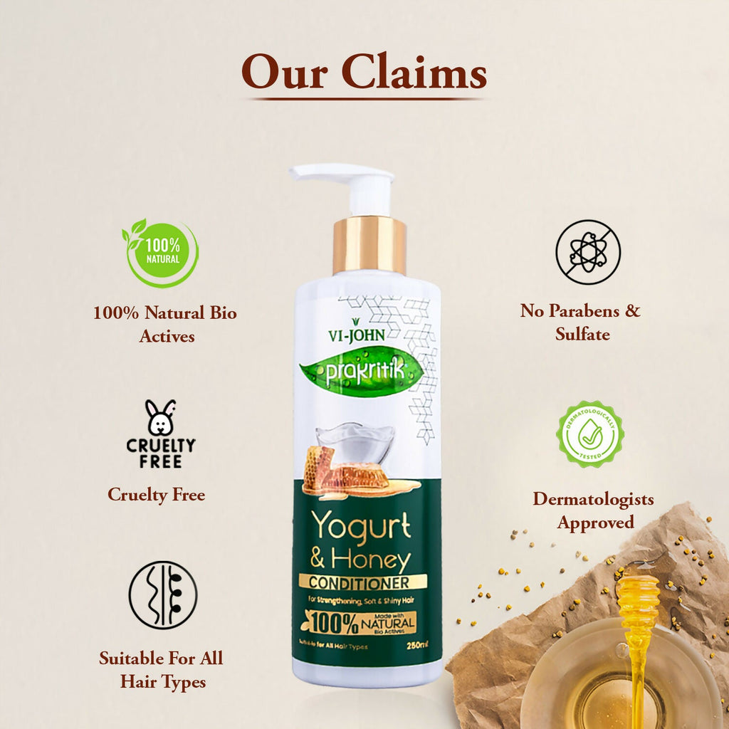 VI-JOHN Prakritik Yogurt & Honey Conditioner, Restores Hair Moisture, Made With Natural Bio-Active | Grocsy