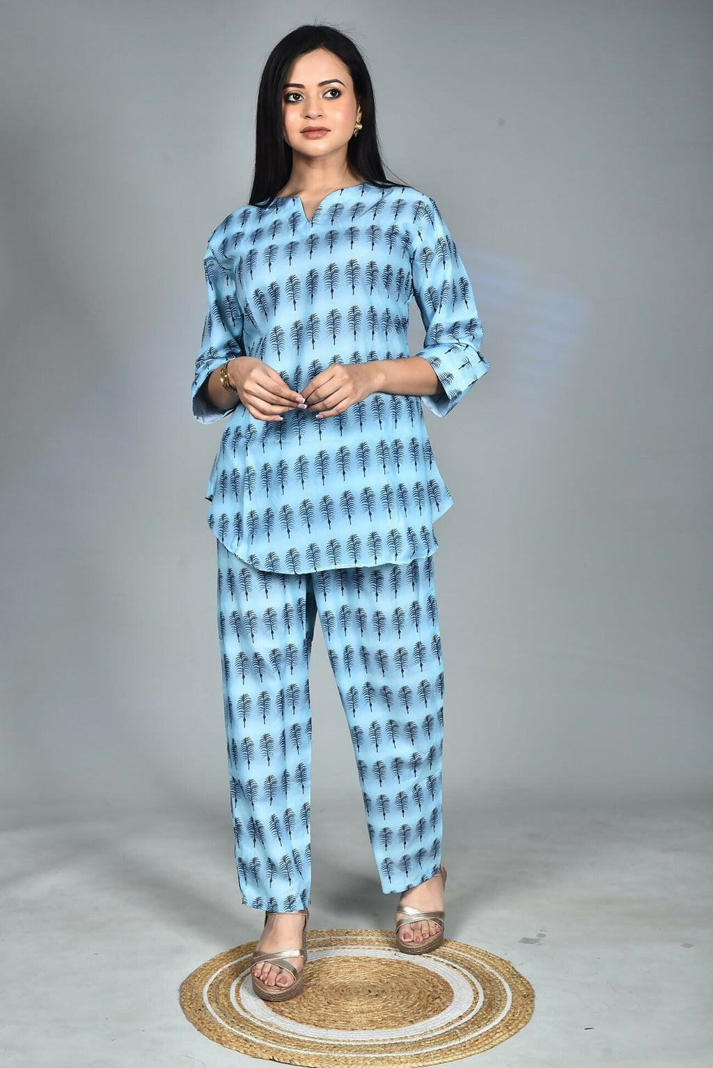 Morchari Digital Print Semi Muslin Co-Ord Set Top & Trouser-Multicolor | Grocsy