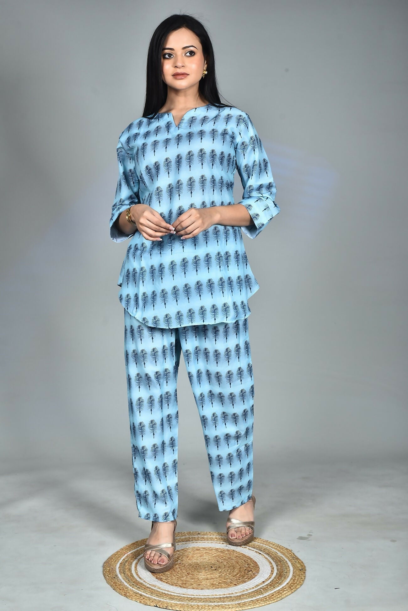 Morchari Digital Print Semi Muslin Co-Ord Set Top & Trouser-Multicolor | Grocsy