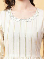 Joban Fashion Cream Cotton Lurx & Hand Work Dress | Grocsy