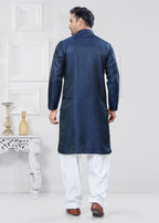 Joban Fashion Men's Jacquard Silk Navy Blue Printed Kurta Pyjama set | Grocsy