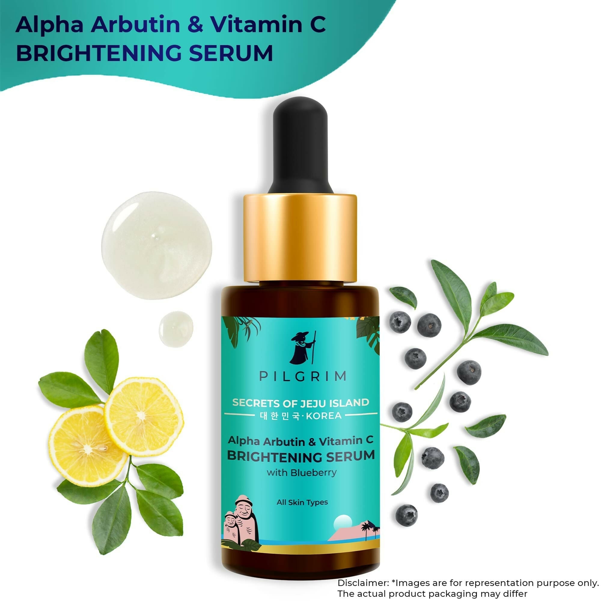 Pilgrim 2% Alpha Arbutin & 3% Vitamin C Brightening Face Serum For Glowing Skin - Korean Skin Care | Grocsy