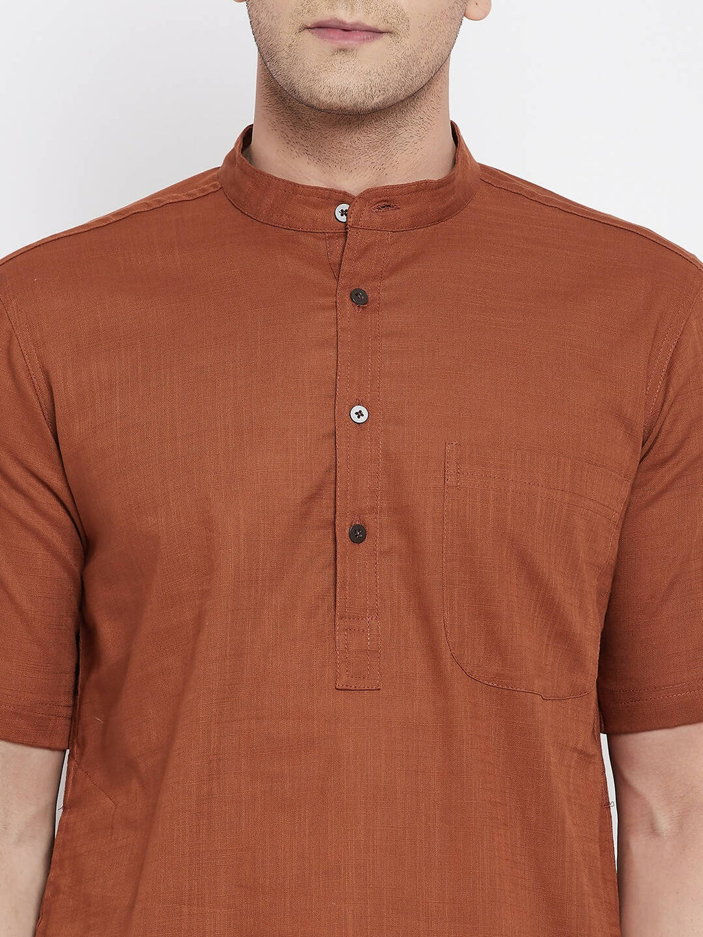 Even Apparels Brown Pure Cotton Men's H/S Kurta With Band Collar | Grocsy