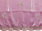 Vastranavya Baby Pink Embroidery Work Shimmer Chiffon Saree with Unstitched Blouse | Grocsy