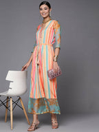 Ahalyaa Coral Orange & Blue Candy Striped Basic Jumpsuit | Grocsy