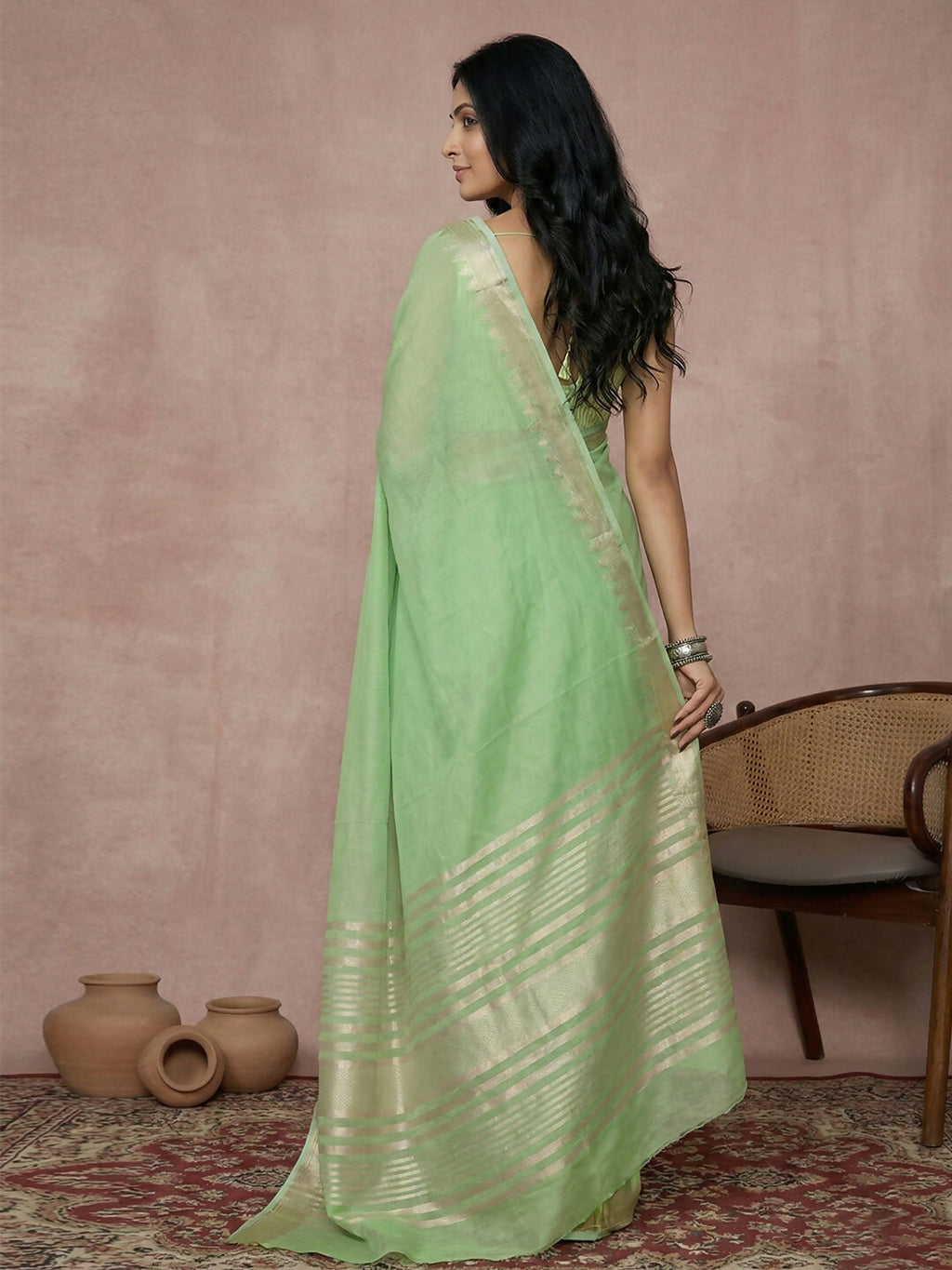 Shree Shyam Fashion Light Green Cotton Saree | Grocsy