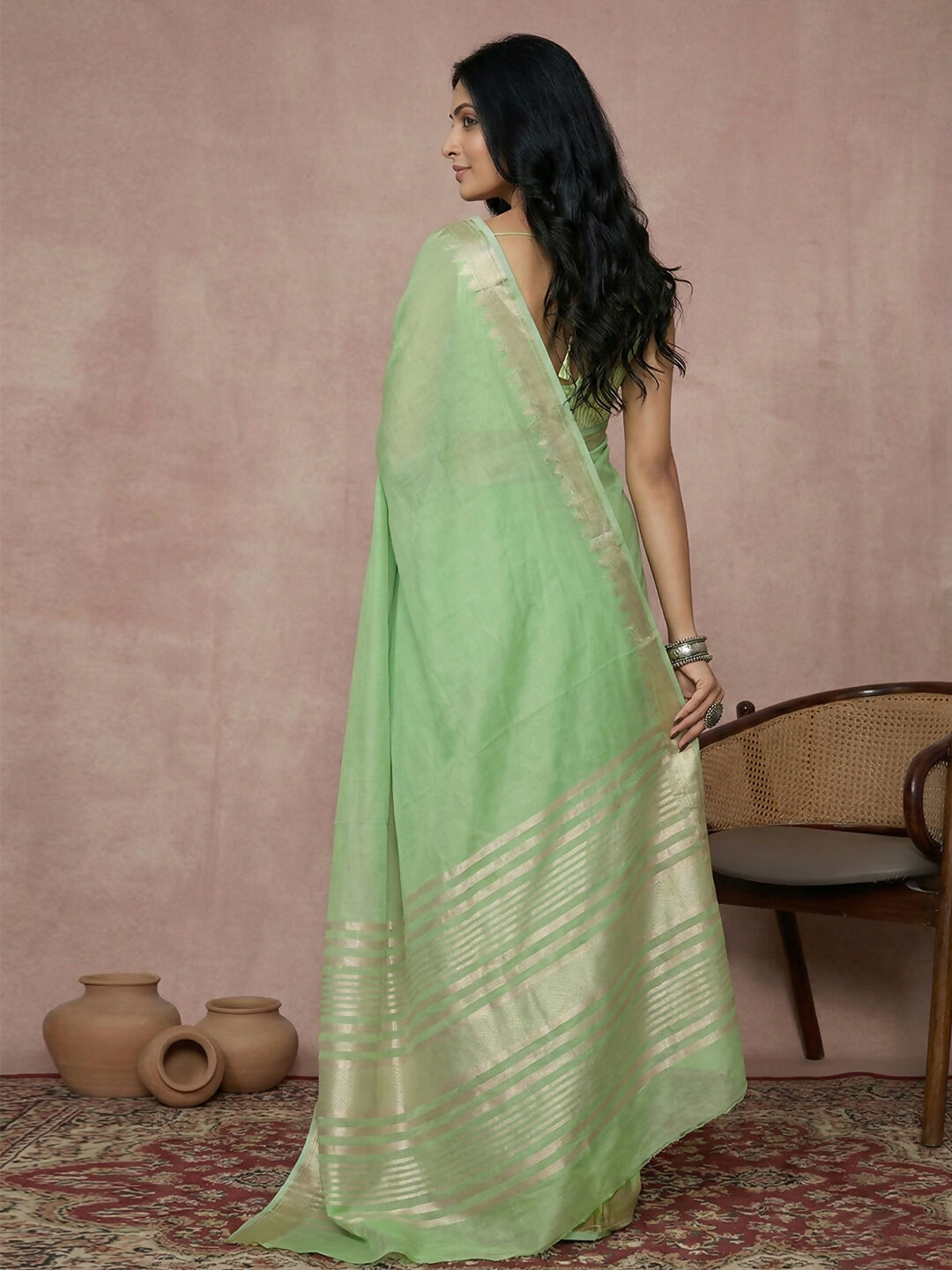 Shree Shyam Fashion Light Green Cotton Saree | Grocsy