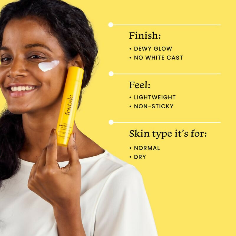 Foxtale Dewy Sunscreen SPF 70 PA++++ With Niacinamide + Provitamin B5 + Vitamin E - Anti-Tan Formula & Spot Depigmentation | Grocsy