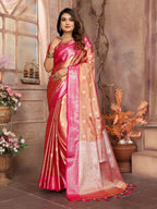 Anaita Pink Tissue Silk With Zari Weaving Saree With Blouse | Grocsy