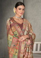 Peach Rangkat Tussar Silk Woven Design Saree with Unstitched Blouse - Mohmanthan Eshani | Grocsy