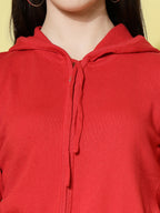 Women Winter Red Cotton Cardigan - Wool Trees | Grocsy
