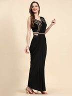 Black Polyester Solid Ready to Wear Saree with stitched Blouse - Nita | Grocsy