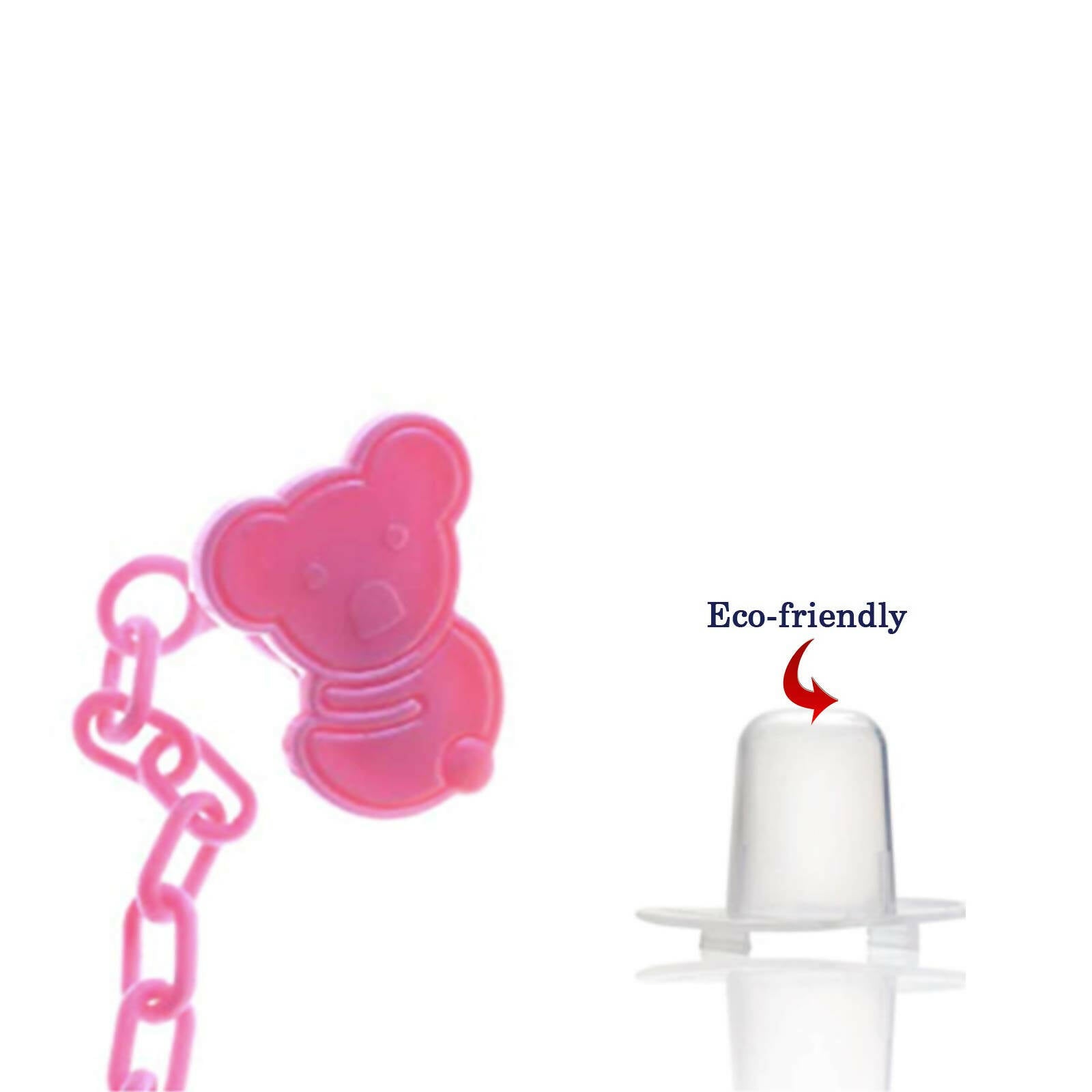 Safe-O-Kid Animal Design Silicone Pacifier/Soother With Holder Chain And Clip, Pink | Grocsy