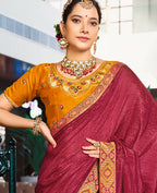 Maroon Solid Vichitra Saree With Unstitched Blouse Piece - Selena | Grocsy