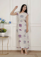 Miravan Womens Off-White Animal Printed Asymmetric Neck A-Line Maxi Dress | Grocsy