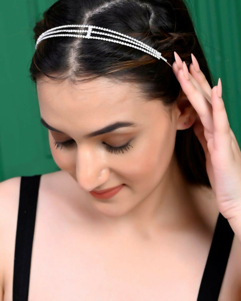 VOJ Silver Plated AD Stone Studded Hair Band | Grocsy