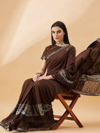 Brown Lycra Animal Print, Fancy Value Addition Fabric Saree - Norita Hit Design | Grocsy