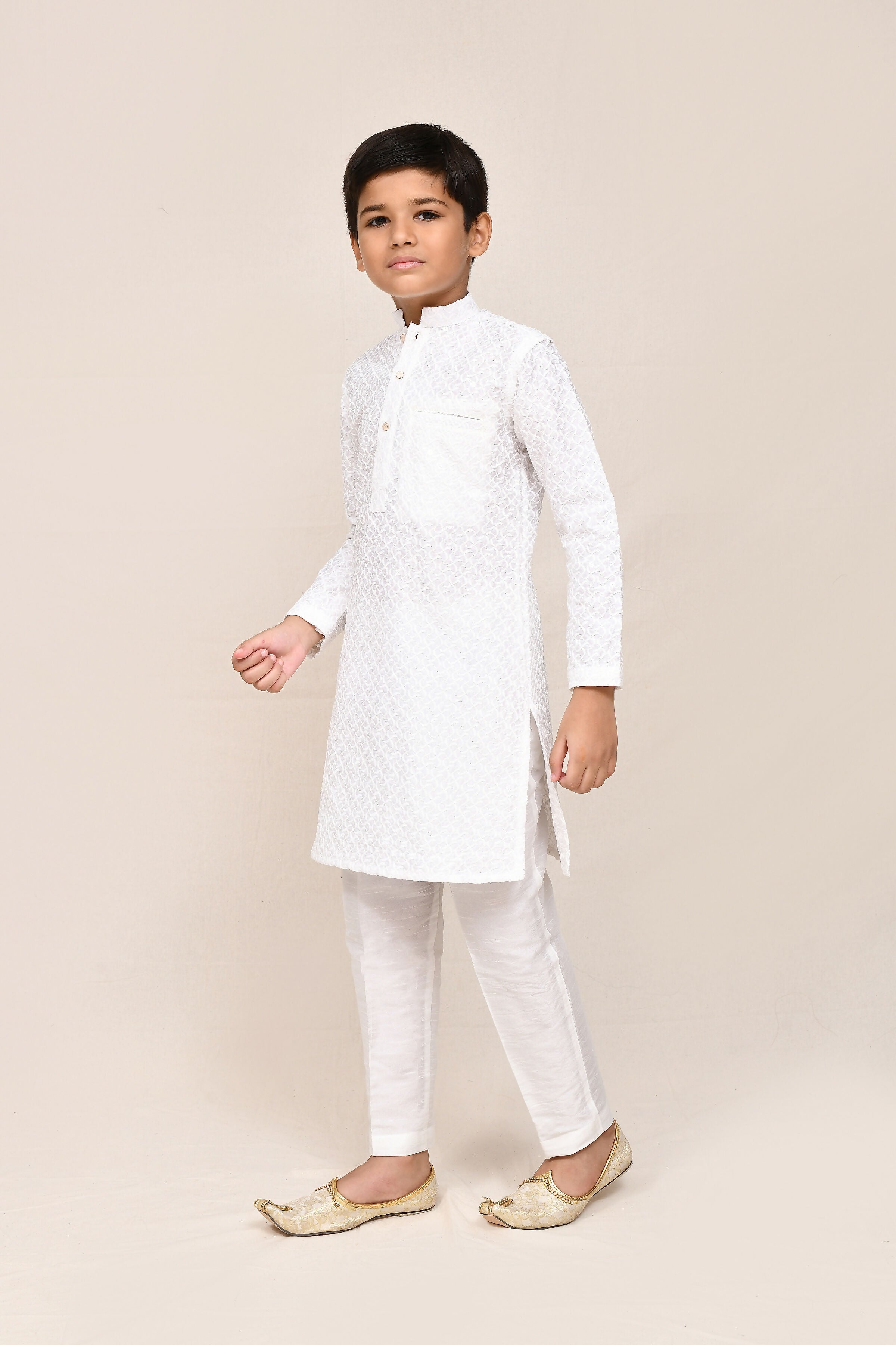 Joban Fashion Art Silk White Kurta With Straight Fit Pant | Grocsy