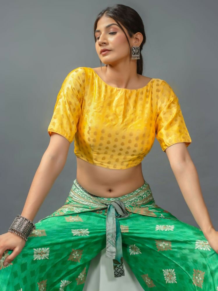 Amodini Designer Studio Women's Banarsi Brocade Yellow Blouse | Grocsy