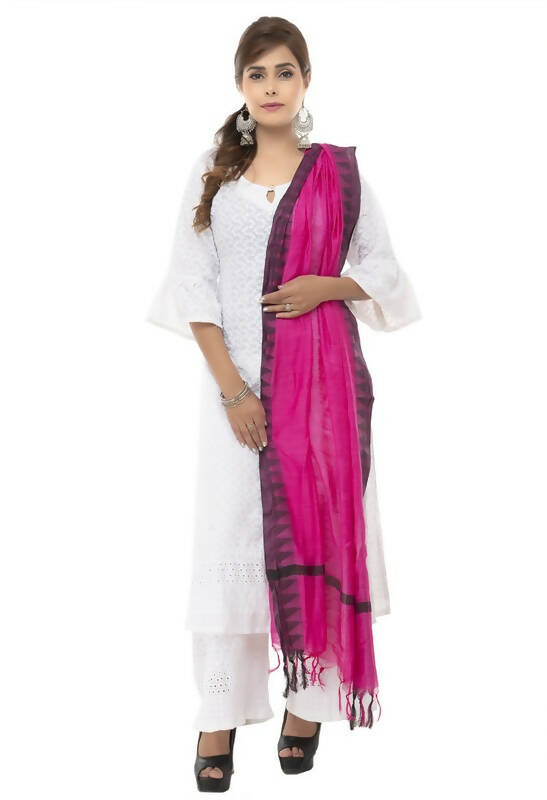 Mominos Fashion Moeza Cotton Black Temple Border Pink Dupatta | Grocsy