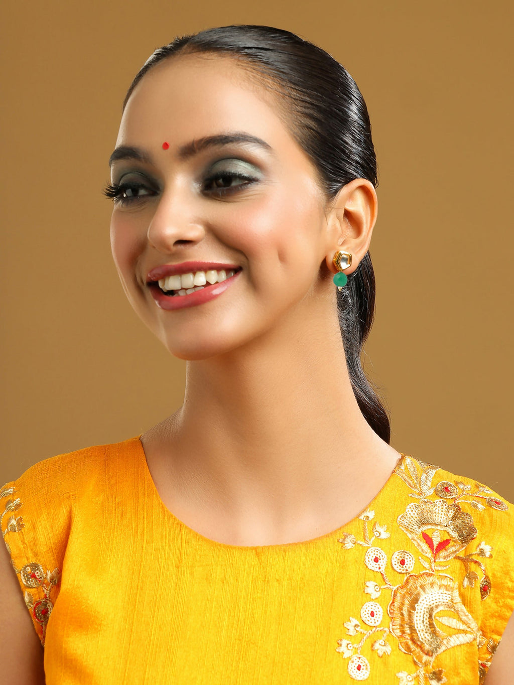 Ruby Raang Green Kundan Studs | Grocsy